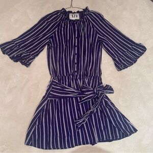 The Jetset Diaries Kensington Mini Dress Night Sky Silver Stripe 3/4 Sleeves M